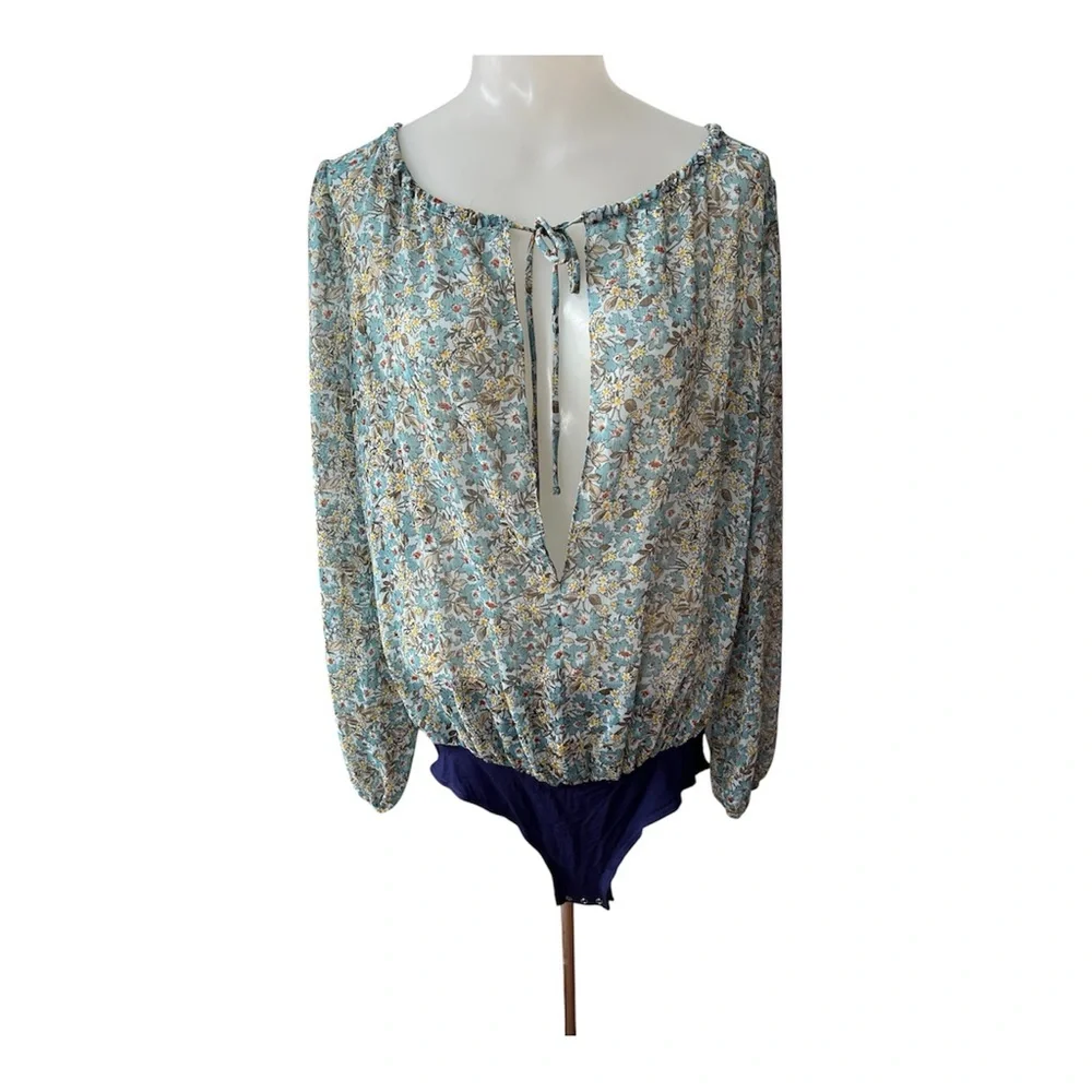 Intimately Free People Elsa Floral Blue Blouse/Bodysuit size S